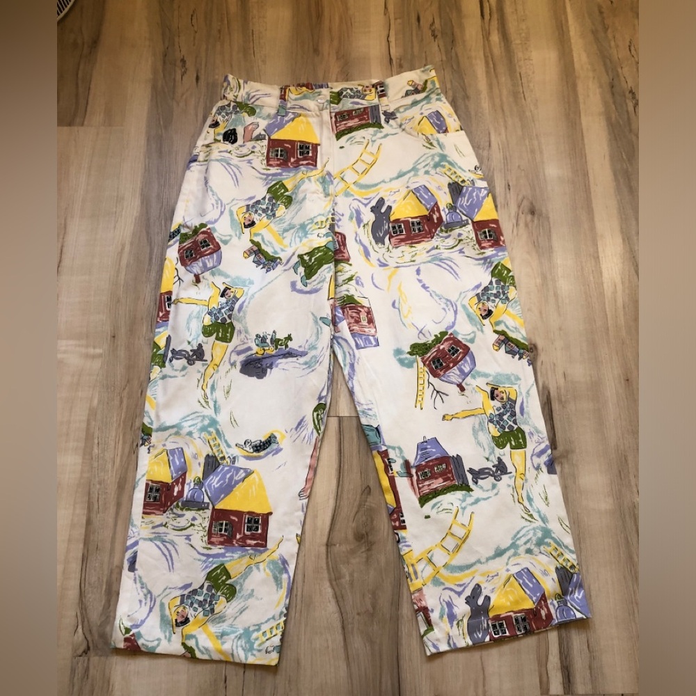 Vintage 90s Easy Wear Empress Ski Chalet Novelty Print High Rise Capri Pants M